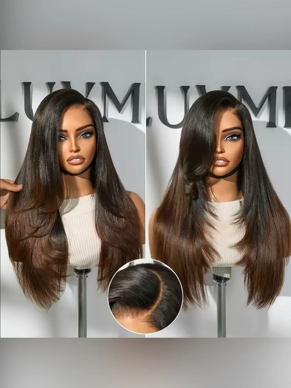 LUVME hair Yaki Straight Women's Human Hair Wig - Dark Brown Ombre